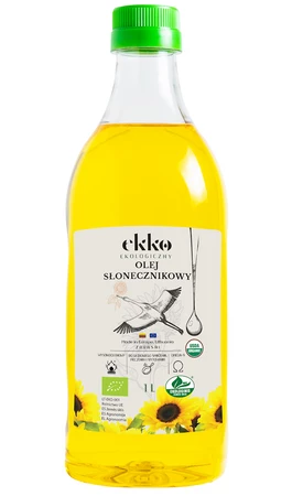 EKKO OLEJ SŁONECZNIKOWY DO GOTOWANIA I SMAŻENIA TŁOCZONY NA ZIMNO BIO 1 L