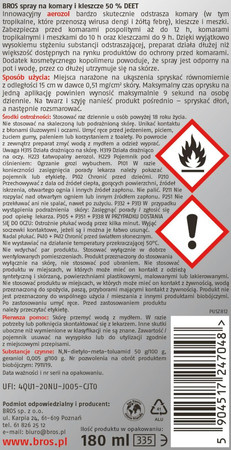 BROS Spray na komary i kleszcze Tropikalny 50% DEET 180ml