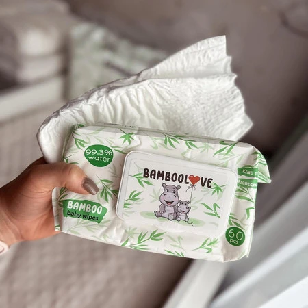 Bamboolove, Bambusowe chusteczki nawilżane dla dzieci, 60 szt.