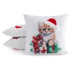 Poszewka świąteczna 45x45 cm – welwetowa ze świątecznym nadrukiem kota
