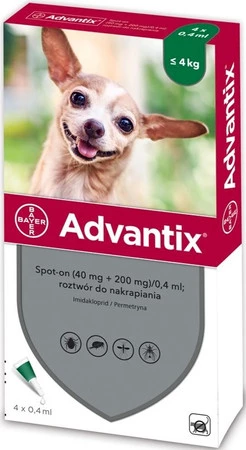 BAYER ADVANTIX Krople dla psa na kleszcze pchły S do 4kg 4szt.
