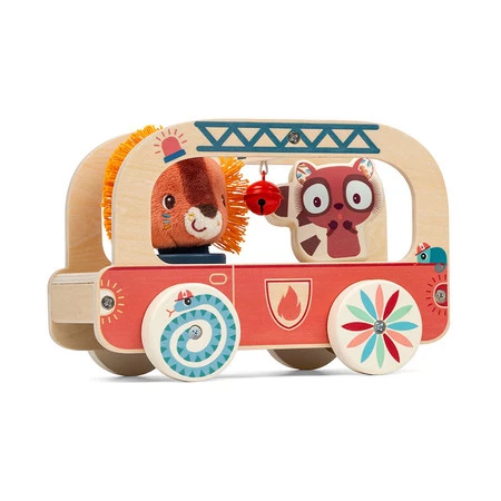 Lilliputiens Drewniany wózek do ciągnięcia Wóz strażacki Lew Jack 12 m+