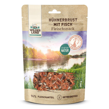 WILDES LAND Hühnerbrust mit Fisch - filet piersi kurczaka z rybkami - przysmaki mięsne dla psa i kota (200g)
