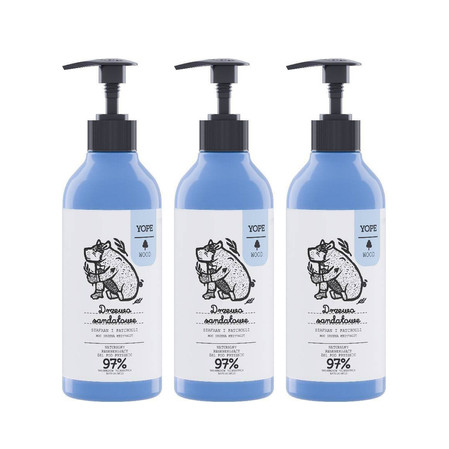 Zestaw: 3x Yope Wood Żel pod prysznic Drzewo Sandałowe, Szafran, Patchouli 400ml