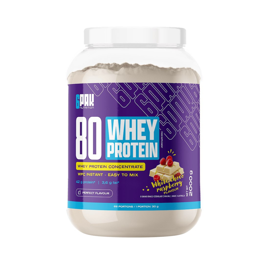 6PAK 80 WHEY PROTEIN odżywka białkowa koncentrat 2000g smak biała czekolada malina - Nabea.pl