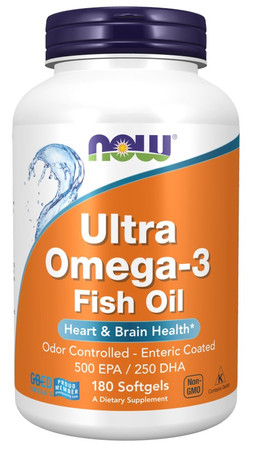 Now Foods Omega-3 1000 mg kwasy tłuszczowe EPA 500mg i DHA 250mg DHA 180 kaps.