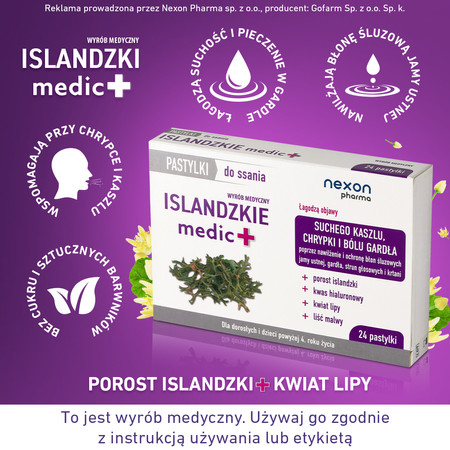 Nexon Islandzkie Medic + Pastylki Do Ssania 24 Pastyl.