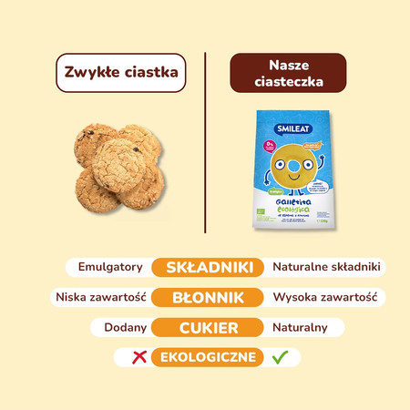 Smileat, BIO Herbatniki z orkiszu, jabłkowe 10m+, 220g