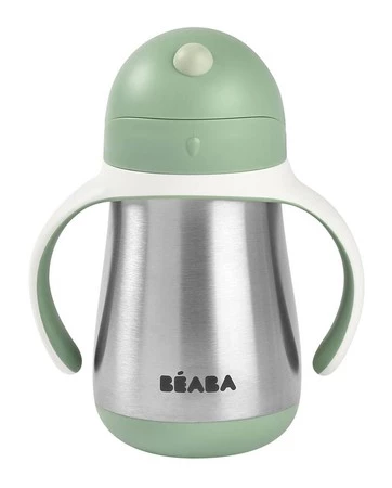 Beaba Bidon niekapek ze słomką termiczny 250 ml Sage green