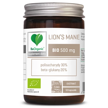 BE ORGANIC Lion’s Mane czyli Soplówka Ekstrakt 500 mg BIO 50 kaps.