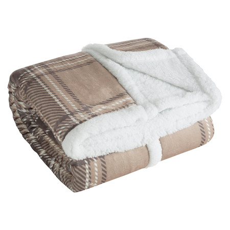 Koc Sherpa 150x200 skandynawski beżowy w kratę