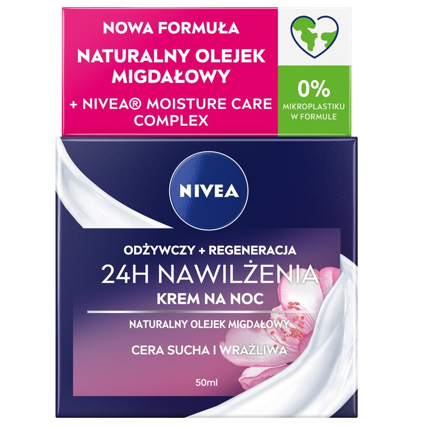 24H Nawilżenia+Regeneracja odżywczy krem na noc cera sucha i wrażliwa 50ml - Nabea.pl