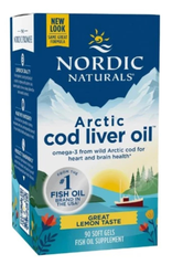 Nordic Naturals Arctic Cod Liver Oil Omega-3 kwasy tłuszczowe EPA i DHA 90 kaps. smak cytryna
