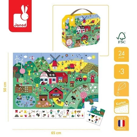 Janod Puzzle obserwacyjne w walizce Farma 24 elementy 3+ Made in France