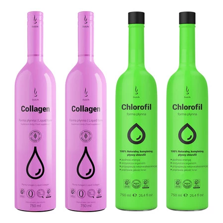 Zestaw mix: 2x DuoLife - Kolagen w płynie - 750ml oraz 2x DuoLife - Chlorofil w płynie - 750ml