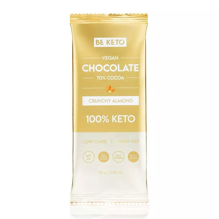 BeKeto Wegańska Keto Czekolada z olejem MCT chrupiący migdał 80g x10