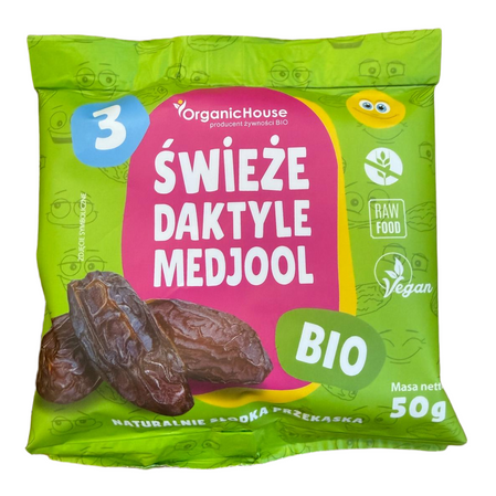 ORGANICHOUSE DAKTYLE MEDJOOL ŚWIEŻE BEZGLUTENOWE BIO 50 g (3 szt.)
