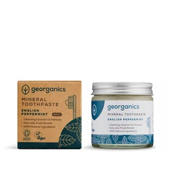 Georganics, Mineralna pasta do zębów w słoiku, bez fluoru, do codziennej pielęgnacji, smak mięty pieprzowej, 60 ml