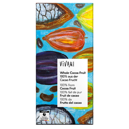 VIVANI Whole Cocoa Fruit – ekologiczna tabliczka kakaowa z płatkami z owocu kakaowca 80 g