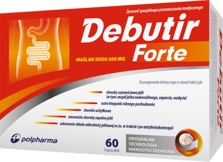 Debutir Forte 0,3 g Wspomaga proces odżywiania pacjentów z chorobami układu pokarmowego 60 kaps.