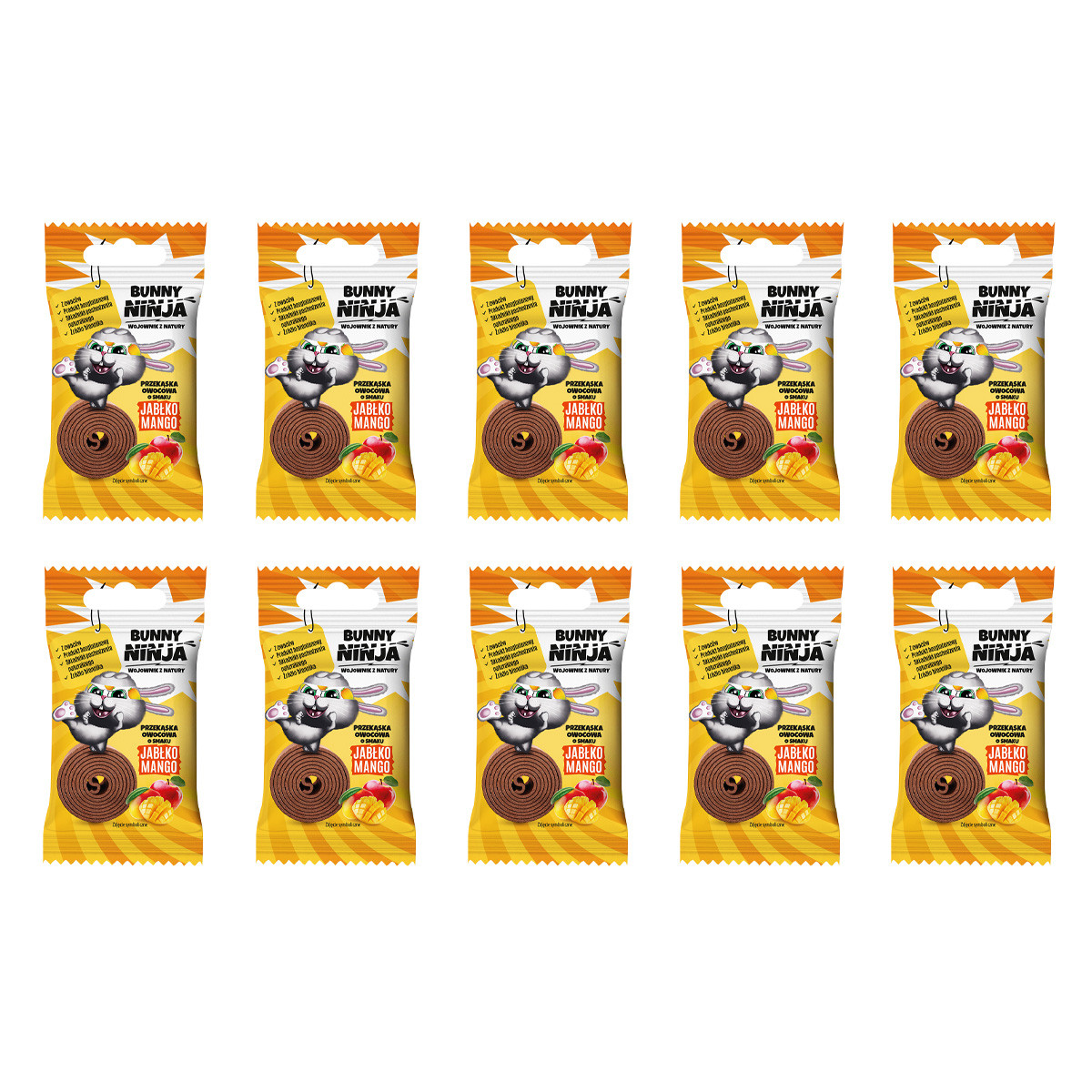 Zestaw 10x Bunny Ninja - Przekąska owocowa o smaku jabłko-mango 15g - Nabea.pl