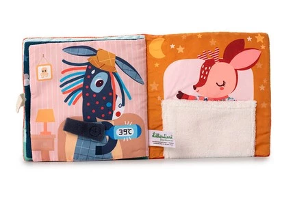 LILLIPUTIENS Miękka książeczka aktywizująca z mini-komforterem „Stella i jej przytulanka” 12 m+