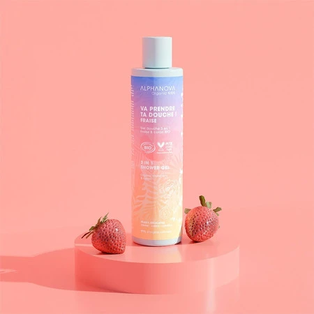 Alphanova Kids Bio, Żel 3 w 1 do ciała i włosów, Truskawka, 250 ml