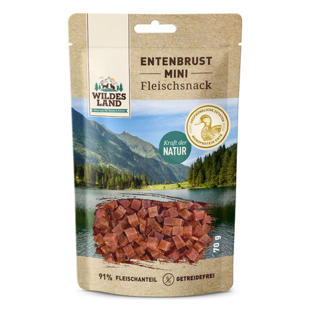 WILDES LAND Entenbrust MINI - filet z piersi kaczki MINI kosteczki - przysmaki mięsne dla psa i kota (70g)