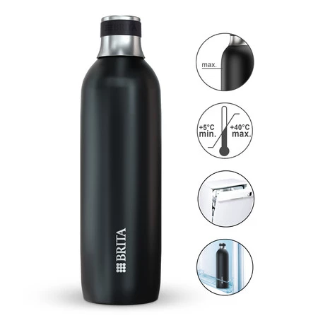 Brita Soda TRIO - Saturator - system nagazowywania wody czarny + cylinder BRITA CO₂ + butelka szklana 0,84l + butelka stalowa 0,5l