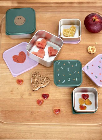 Lassig Pojemnik na przekąski snackbox ze stali nierdzewnej 3 szt. Happy Rascals Heart lavender