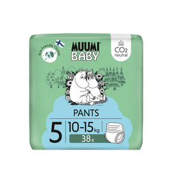 Muumi Baby, Jednorazowe pieluchomajtki ekologiczne dla dzieci, rozmiar 5 (10-15kg), 38 szt.