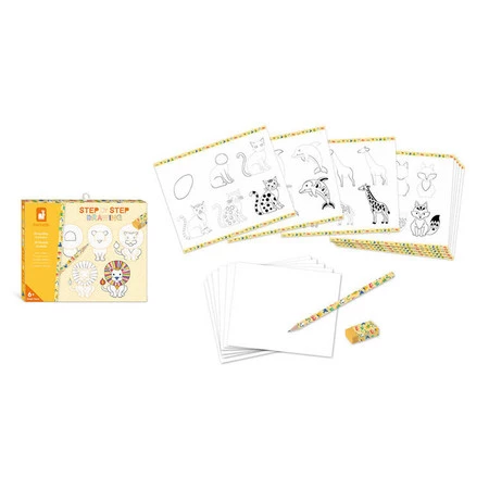 Janod Zestaw kreatywny Rysowanie krok po kroku Zwierzęta 20 rysunków 7+