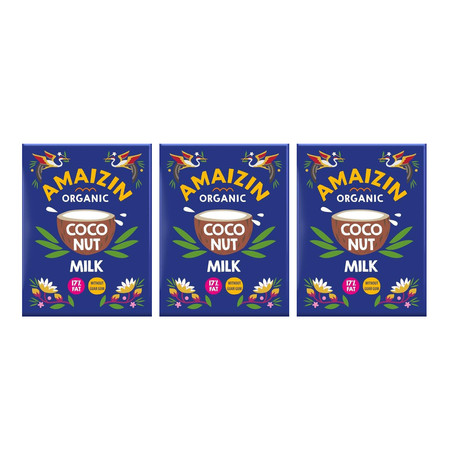 Zestaw: 3x COCONUT MILK - NAPÓJ KOKOSOWY BEZ GUMY GUAR (17 % TŁUSZCZU) BIO 200 ml - AMAIZIN