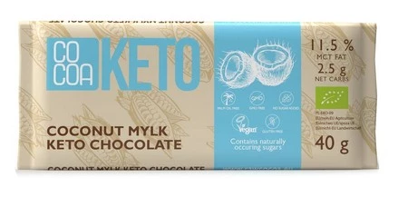 CZEKOLADA KETO KOKOSOWA Z OLEJEM MCT BEZ DODATKU CUKRU BIO 40 g - COCOA