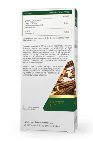 Medica Herbs Pokrzywa zwyczajna korzeń (Nettle Root) 520mg wsparcie układu moczowego 60 kaps.