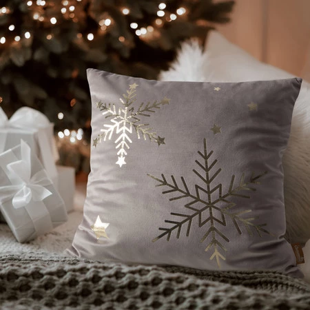 świąteczna poszewka welwetowa z ozdobnym nadrukiem foliowym szerokość: 45 cm, długość: 45 cm, kolor: biały