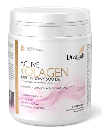 DivaLab Active Kolagen Tripeptydy wołowe 500Da chondroityna glukozamina 250g