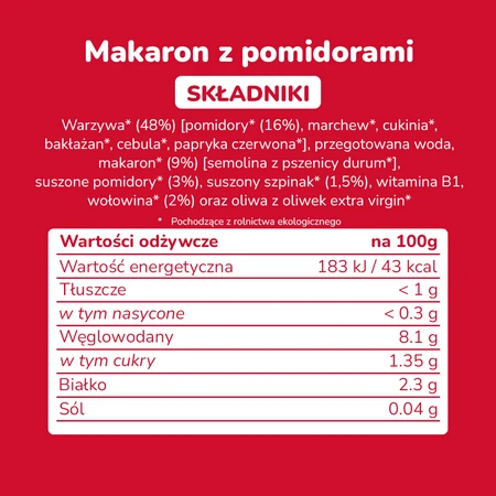 Smileat, BIO Słoiczek z makaronem i pomidorami, małe kawałki 10m+, 230g