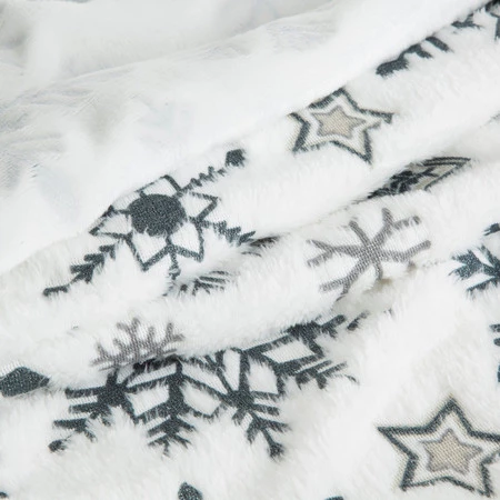 Koc świąteczny 150X200 biały, śnieżynki