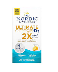 Nordic Naturals Ultimate Omega 2x Mini z Witaminą D3 1120 mg 60 kaps. smak cytryna