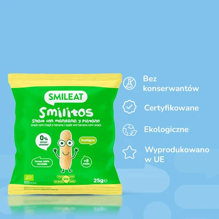 Smileat, BIO Smilitos, Chrupki kukurydziane o smaku jabłka i banana 8m+, 25g