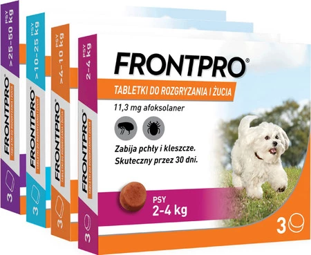 FRONTPRO Tabletki na pchły kleszcze 3szt. dla psa 25-50kg