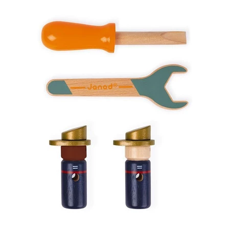 Janod Drewniany wóz strażacki do składania z narzędziami Brico'kids