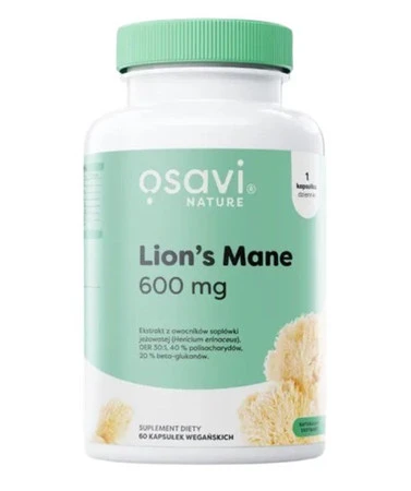 Osavi Lion’s Mane Ekstrakt z owocników soplówki jeżowatej, 600mg - 60 kaps. vegan