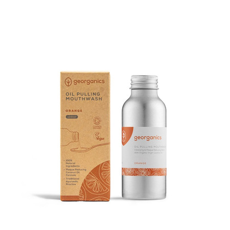Georganics, Olej do płukania jamy ustnej, z naturalnym składem, do codziennej pielęgnacji, smak pomarańczowy, 100 ml
