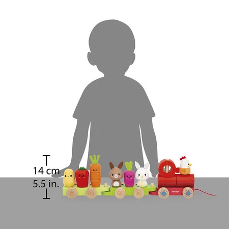 Zestaw drewniane klocki - pociąg z figurkami Farma dla dzieci, 12m+, Janod