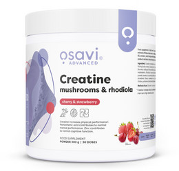 Osavi Creatine + Mushrooms & Rhodiola Kreatyna z Grzybami i Różeńcem Górskim 300g smak wiśnia i truskawka