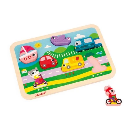 Janod Puzzle drewniane 3D Pojazdy 7 el.,18 m+