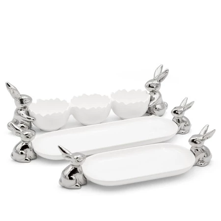 Ozdoba Wielkanocna, Patera cearmiczna, kolor biały, rozmiar 13 x 44 x 8 cm