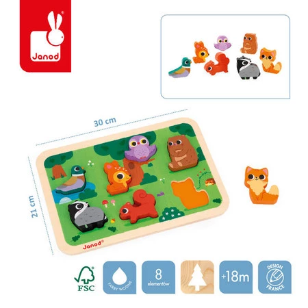 Janod Puzzle drewniane 3D Las 7 el.,18 m+